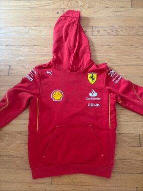 Puma Red Hooded Ferrari Team Sweatshirt with Yellow Accents